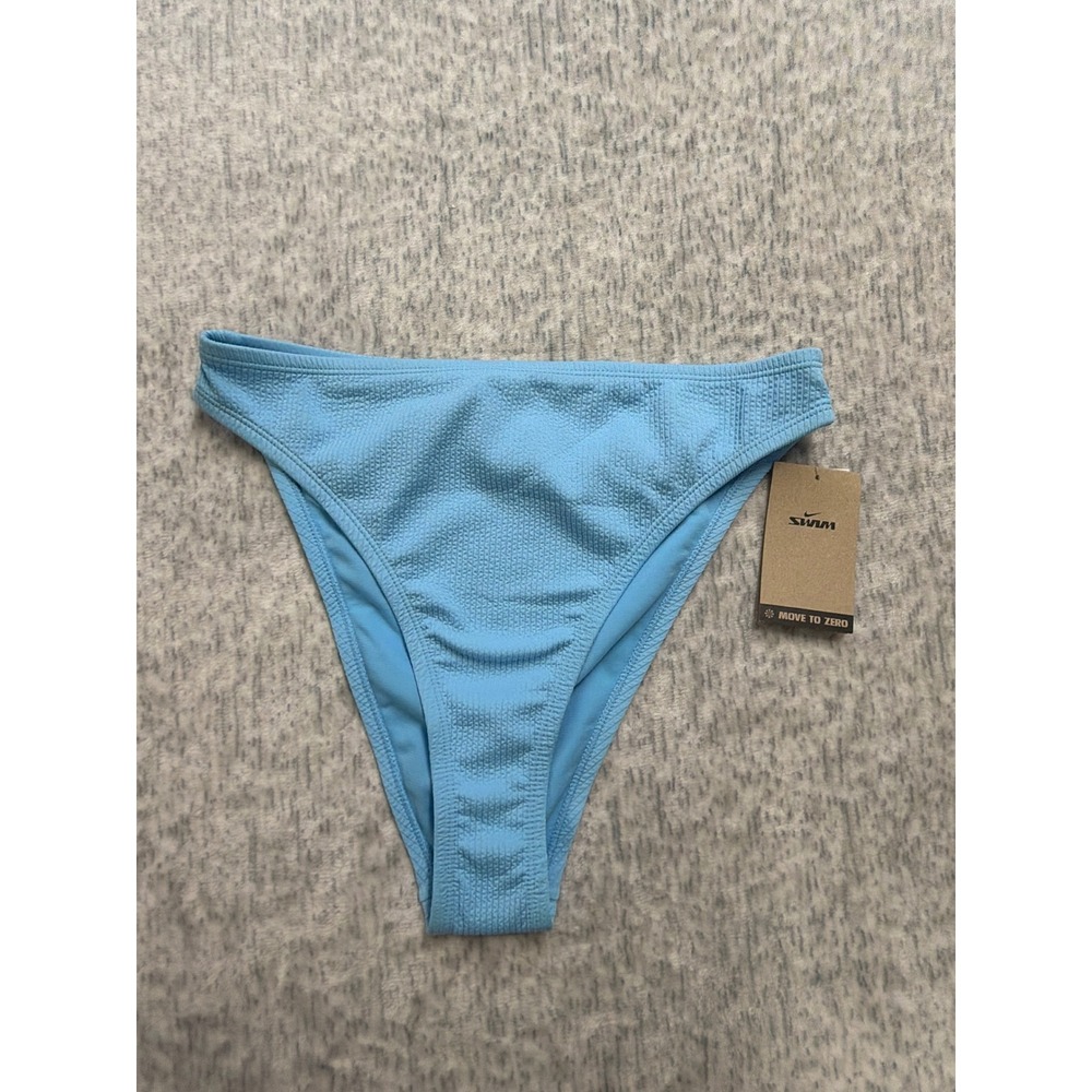 Nike Swim Women Light Blue Textured Ribbed High Leg Bikini Bottom NESSD234 L